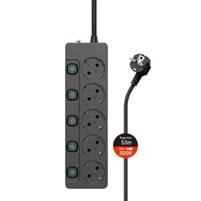 Сетевой фильтр питания ColorWay CW-PSEA55SBK 5 розеток5м (CW-PSEA55SBK) Винница