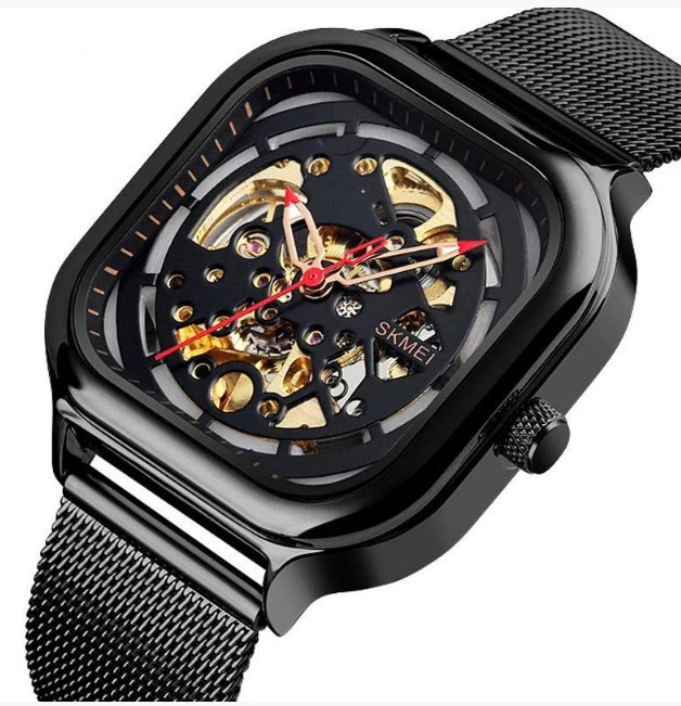 Чоловічий механічний годинник Skmei 9184 скелетон (Чорний) Київ - фото 2