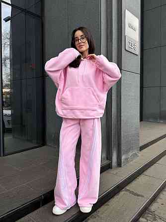 Женский теплый костюм двойка с лампасами из турецкого флиса Розовый, 46/48 Одесса