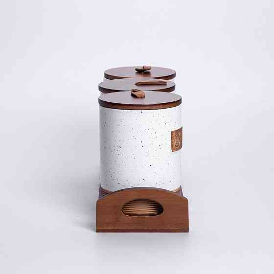 Набор порцеляновых банок для сыпучих 3 шт, бежевый Киев