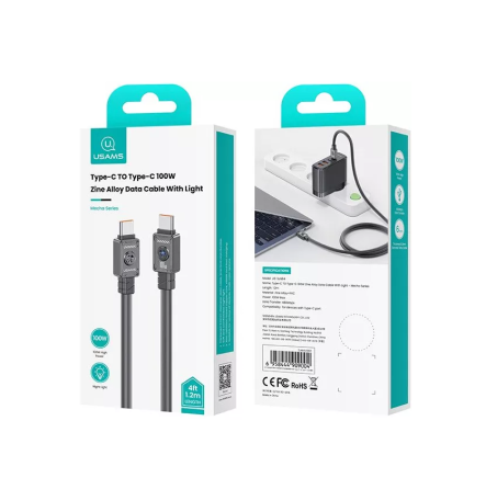 Кабель Usams Type-C 100W, 1.2м, черный Киев
