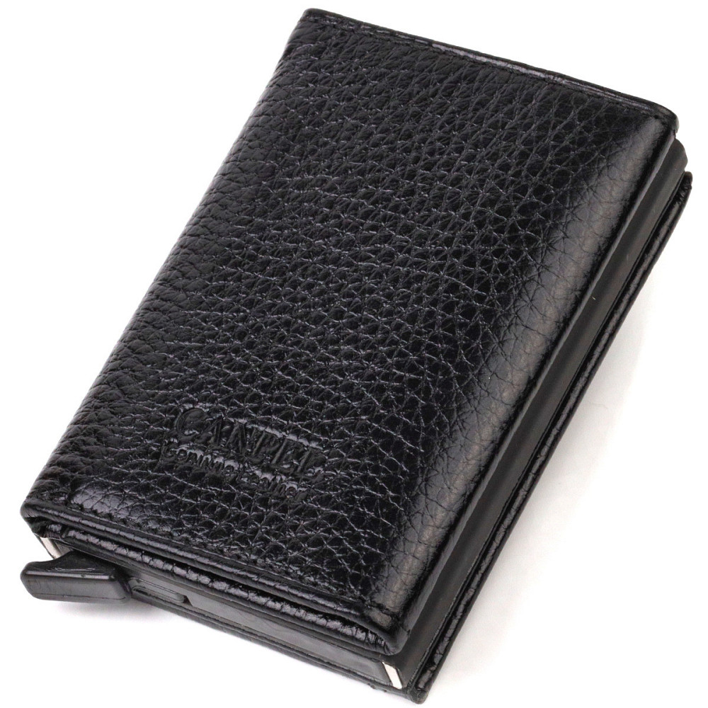 Картхолдер унісекс у три складання з автоматичним механізмом з натуральної шкіри флотар CANPELLINI 21936 Чорний Київ - фото 1
