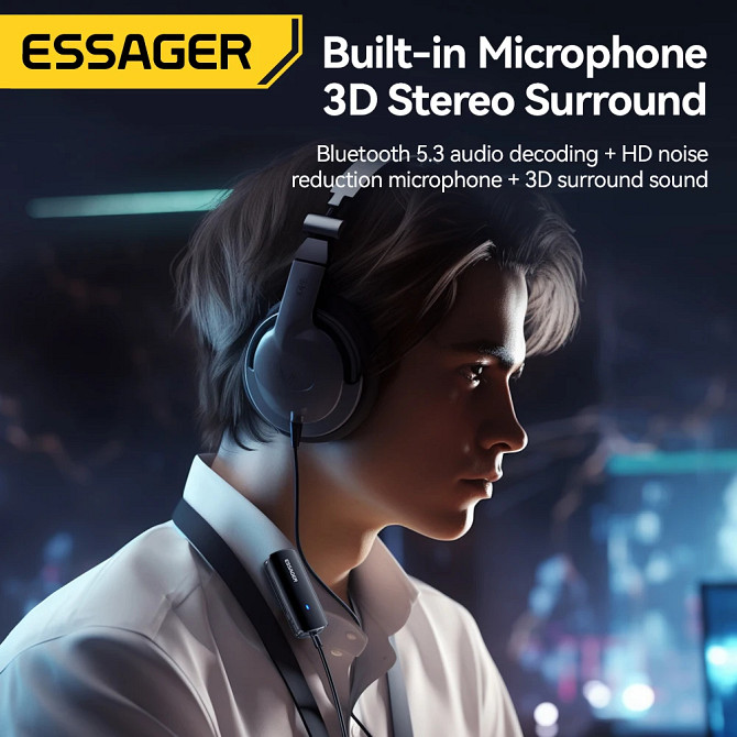 Адаптер для навушників Essager EBT53-DT01-P Bluetooth 5.3 (Чорний) Николаев - изображение 8