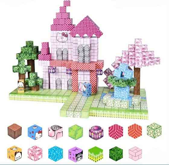Магнітний конструктор 100 деталей – Hello Kitty, Kuromi, Minecraft | Освітні магнітні кубики Київ