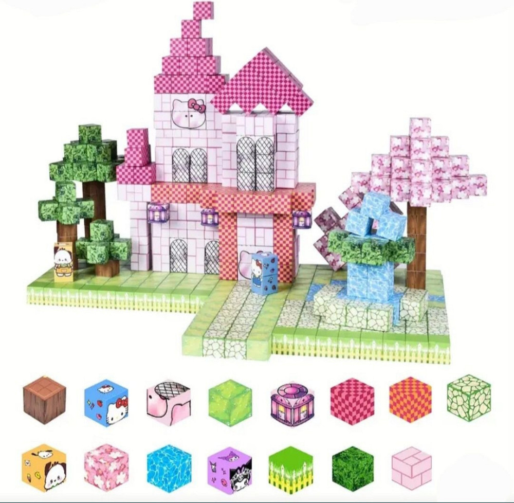 Магнітний конструктор 100 деталей – Hello Kitty, Kuromi, Minecraft | Освітні магнітні кубики Киев - изображение 1