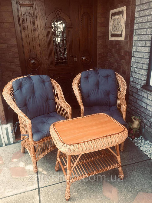 Столик та крісла з лози з накидками Київ - фото 1