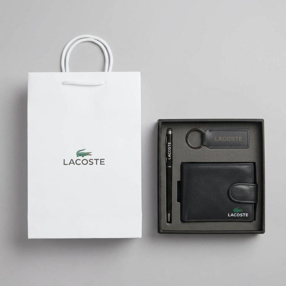 Мужской подарочный комплект, кошелек с брелоком и ручкой Lacoste (1724-3) Киев - изображение 7