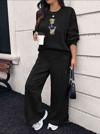 Жіночий прогулянковий костюм-двійка з термонакатом двонитка Чорний, 54/58 Одеса