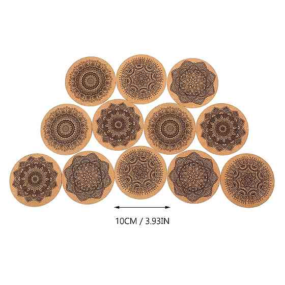 Набір круглих пробкових підставок під чашки RESTEQ з мандалами — 12 шт, 10 см, з металевою підставкою Київ