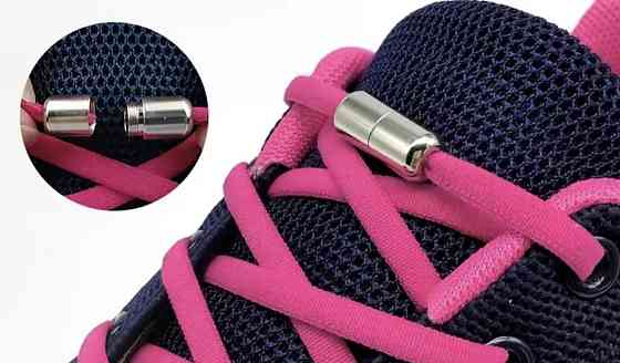 Шнурки эластичные полукруглые без завязок с металлическими застежками Малиновый Смела