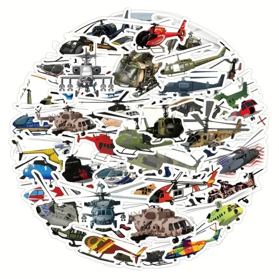 Набор наклеек с вертолётами 60 шт – водостойкие виниловые стикеры для декора Киев