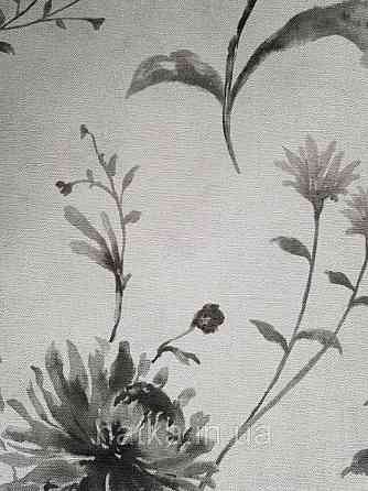 Шпалери вінілові на флізелін Marburg Shades гарячого тиснення квіти прованський стиль чорні на ясно сірому Київ