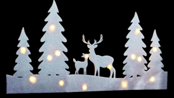 Світлодіодна новорічна прикраса ялинки і олені для вікна або стіни 60 на 30 см з фетру Німеччина білий Київ