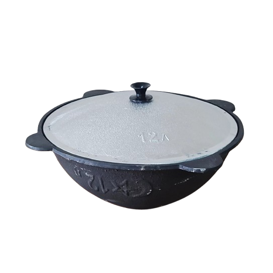 Казан чугунный узбекский 12л с плоским дном и алюминиевой крышкой Винница