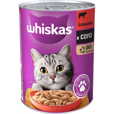 Консерви для котів Whiskas з яловичиною в соусі 400 г (5900951305382) Вінниця - фото 1