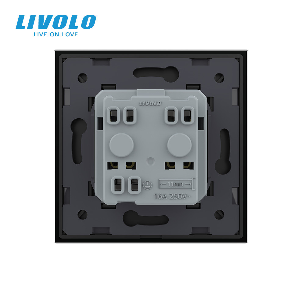 LIVOLO Електрична розетка вологозахисна з кришкою IP44 з заземленням, LIVOLO, чорна, скляна мат Коломия - фото 9