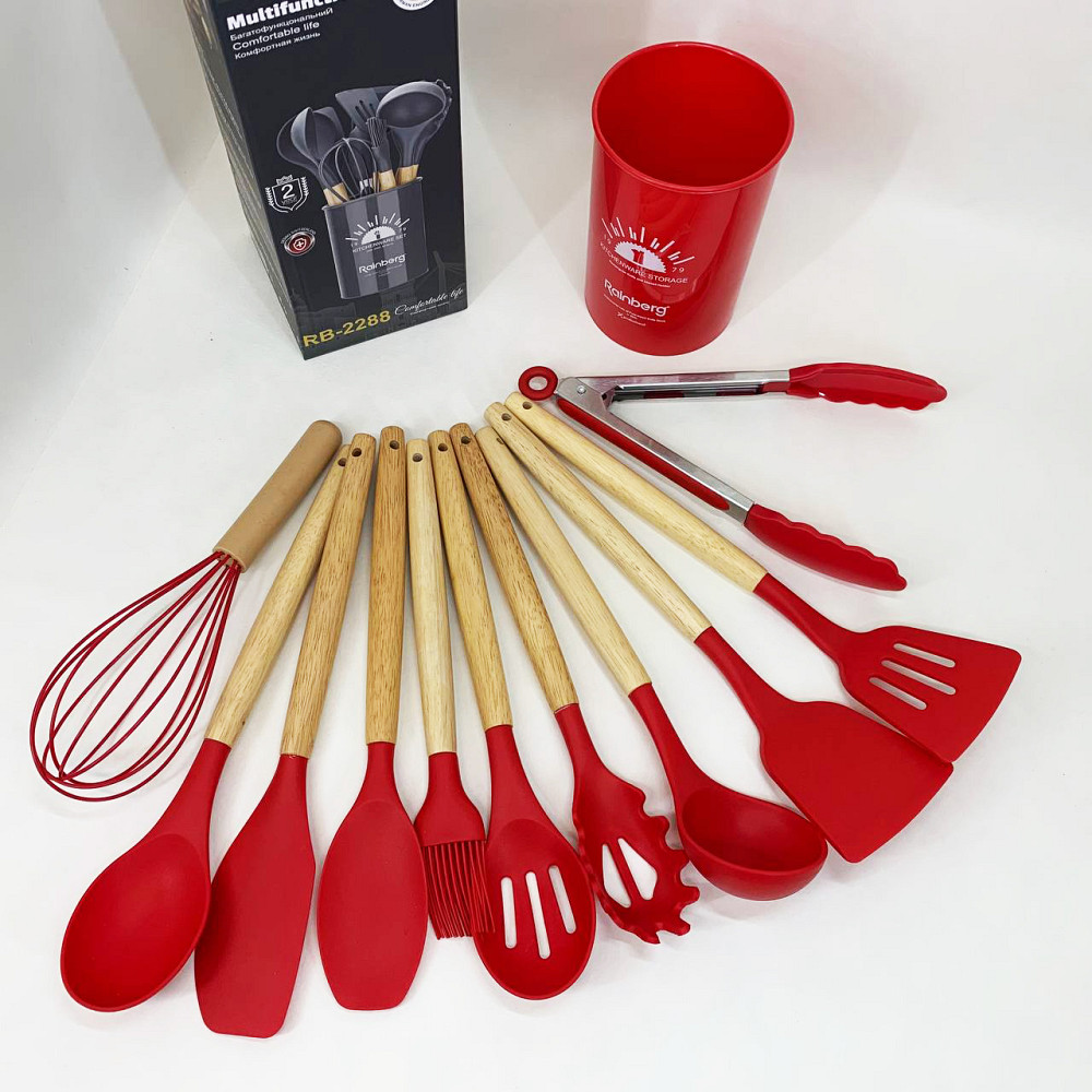 Набір кухонних предметів на підставці, Силіконові кухонні прилади для готування, Набір кухарського FJ-55 Івано-Франківськ - фото 7