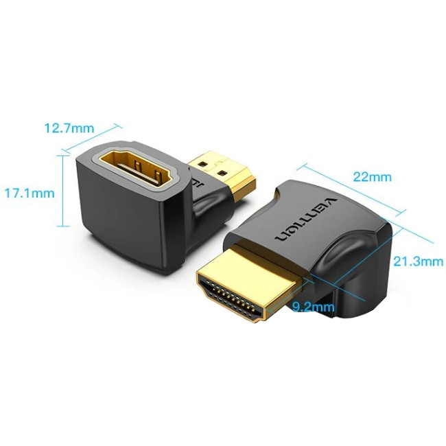 Перехідник HDMI F --> HDMI M, кут 90° 4K 60Hz PVC Vention чорний Вінниця - фото 2