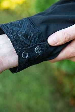 Вышиванка мужская, льняная, с длинным рукавом, черная лен  , топ Киев