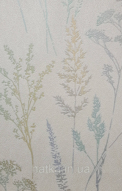Шпалери вінілові на флізеліні Grandeco Universe 5 гілки листя квіти перламутр бірюза срібло на молочному Київ - фото 2