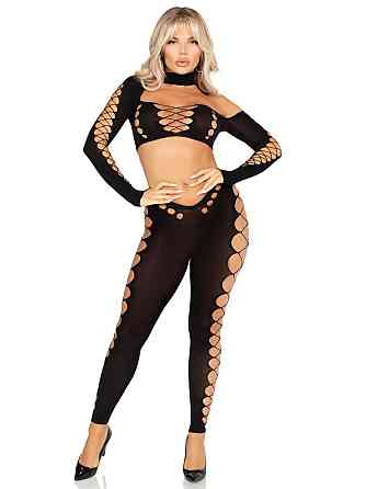 Комплект Leg Avenue Seamless Cut-Out Crop Top and Legging One Size Black Sex Aura Київ
