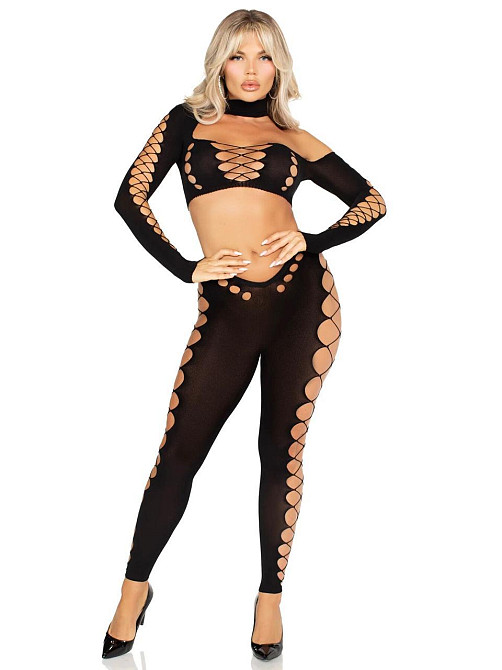 Комплект Leg Avenue Seamless Cut-Out Crop Top and Legging One Size Black Sex Aura Київ - фото 4
