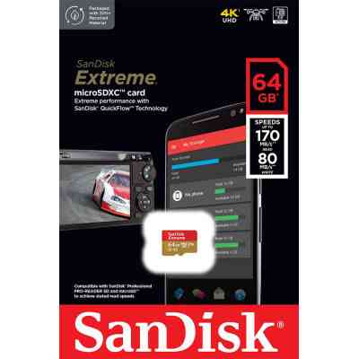 Карта пам'яті SanDisk 64GB microSD class 10 UHS-I U3 V30 Extreme (SDSQXAH-064G-GN6MN) Вінниця