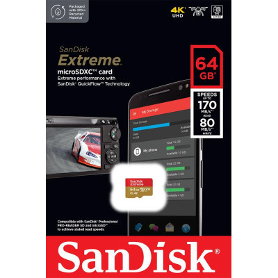 Карта пам'яті SanDisk 64GB microSD class 10 UHS-I U3 V30 Extreme (SDSQXAH-064G-GN6MN) Вінниця - фото 2