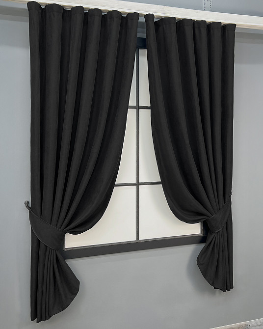 Комплект коротких штор VR-Textil Микровелюр Petek YL № 2017ш Черный 140х170 см 2 шт (35-0434) Киев - изображение 2