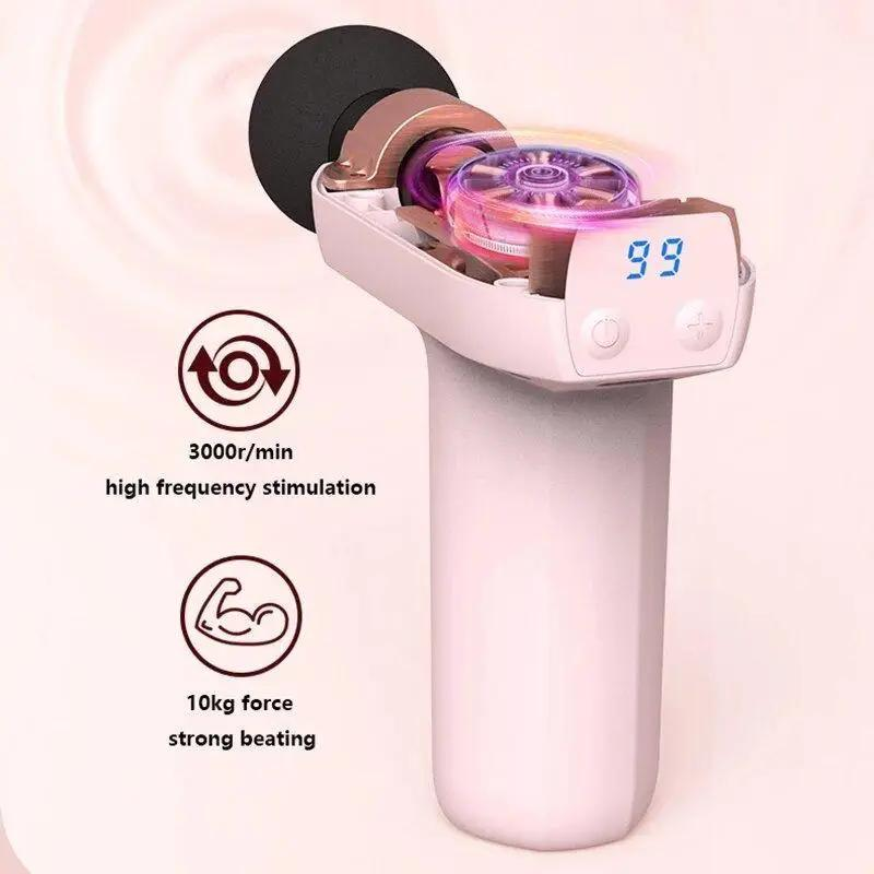 Перкусійний масажний міні пістолет Fascial Gun YJ03 (8 насадок) Рожевий Київ - фото 3