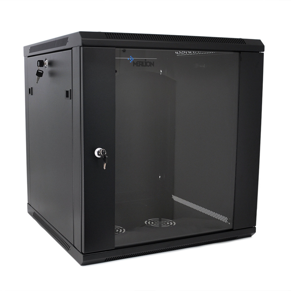 Шкаф Merlion 12U, 600*600*634 (Ш*Г*В) мм закаленное стекло, черная, сталь 1,2,мм с замком Киев - изображение 5