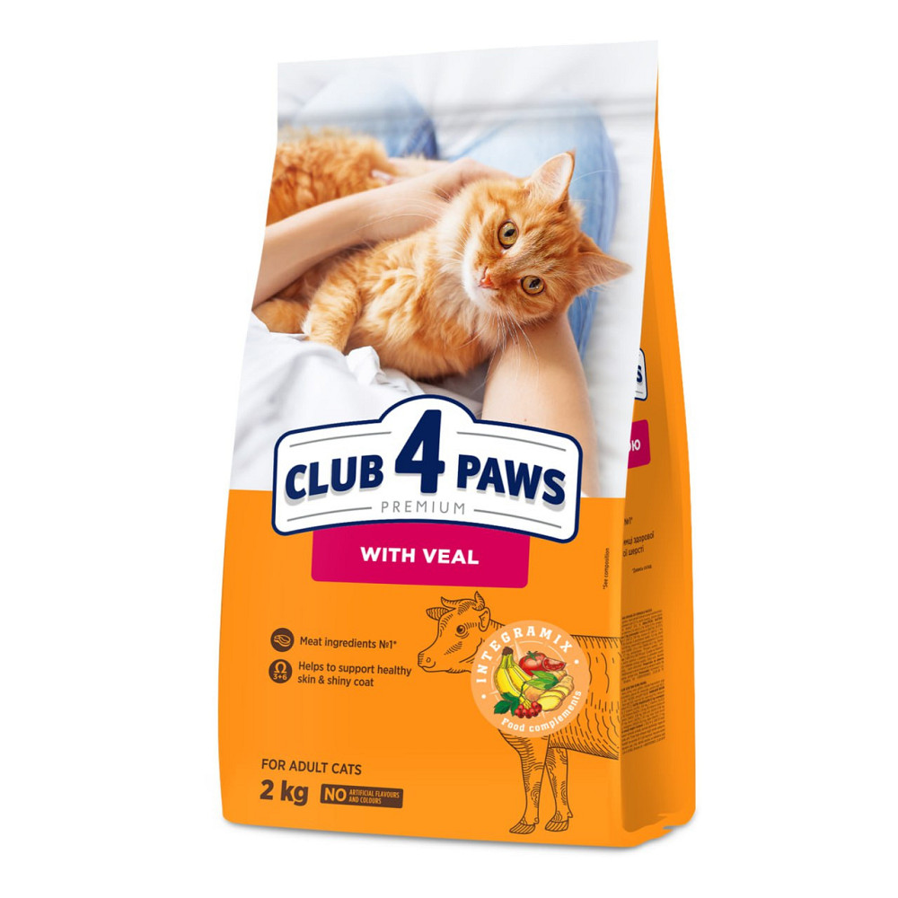 Полнорационный сухой корм для взрослых кошек CLUB 4 PAWS (Клуб 4 Лапы) Премиум с телятиной, 2 кг Винница - изображение 1