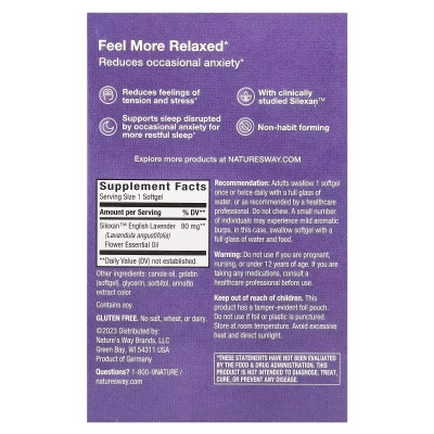 Витаминно-минеральный комплекс Nature's Way Лаванда для спокойствия и расслабления, CalmAid, Clinically Studie (NWY-15819) Винница - изображение 2