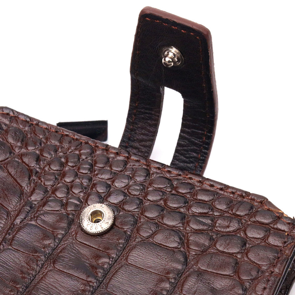 Оригинальный картхолдер из натуральной кожи с тиснением под крокодила Коричневый (KARYA) Киев - изображение 9