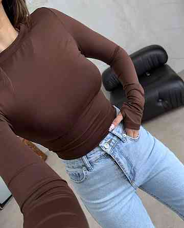 Жіночий повсякденний базовий лонгслів мікродайвінг Шоколад Одеса