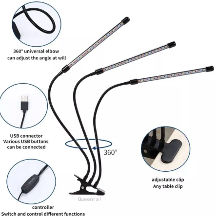 Ультрафиолетовая светодиодная фитолампа GrowLight для растений (3 лампы) с таймером Винница