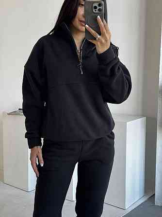 Жіночий теплий костюм-двійка: кофта та штани з турецького флісу Чорний, 46/48 Одеса