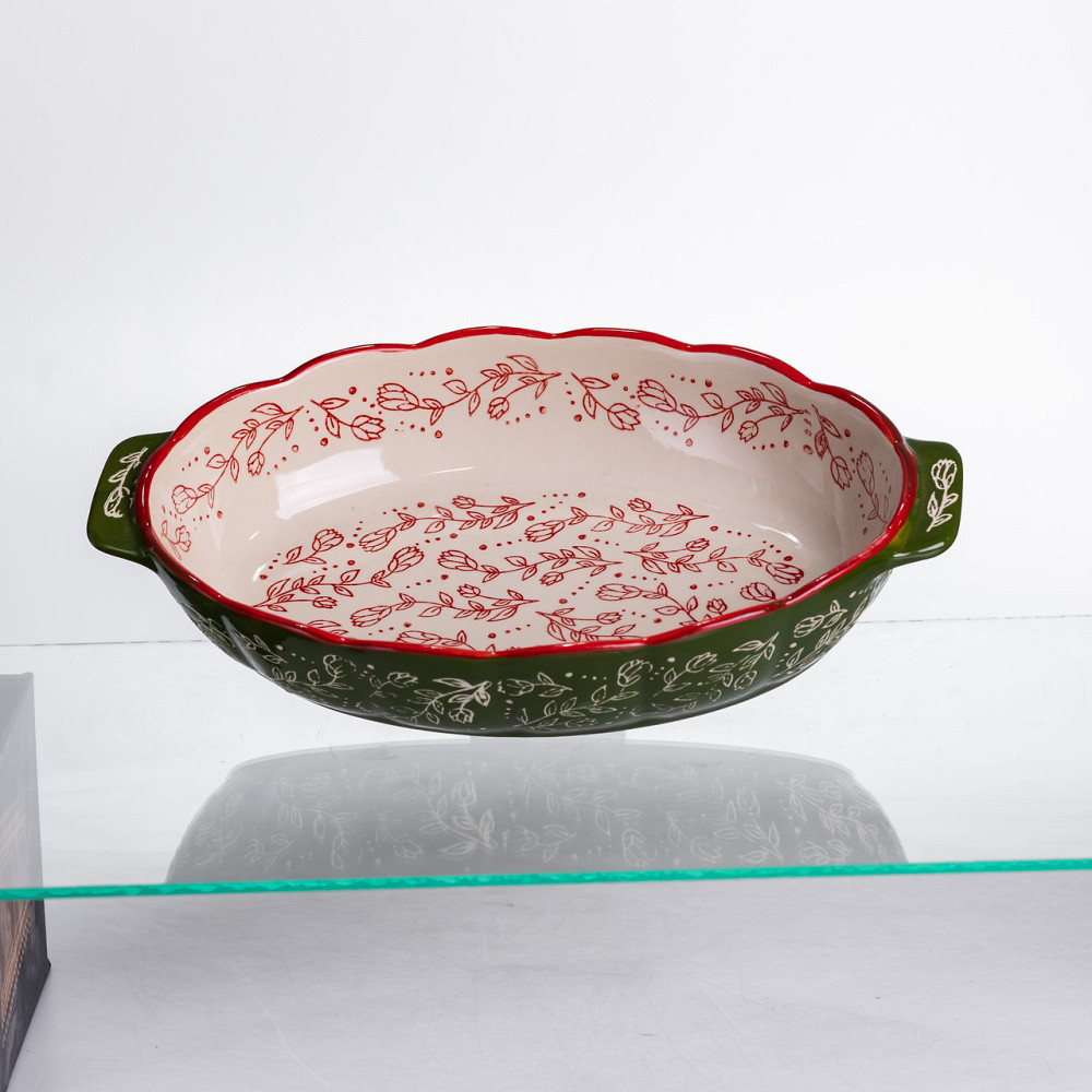 Овальна форма для запікання Vintage з ручками, зелена Київ - фото 1