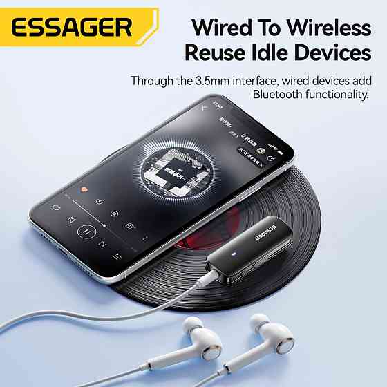 Адаптер для навушників Essager EBT53-DT01-P Bluetooth 5.3 (Чорний) Николаев