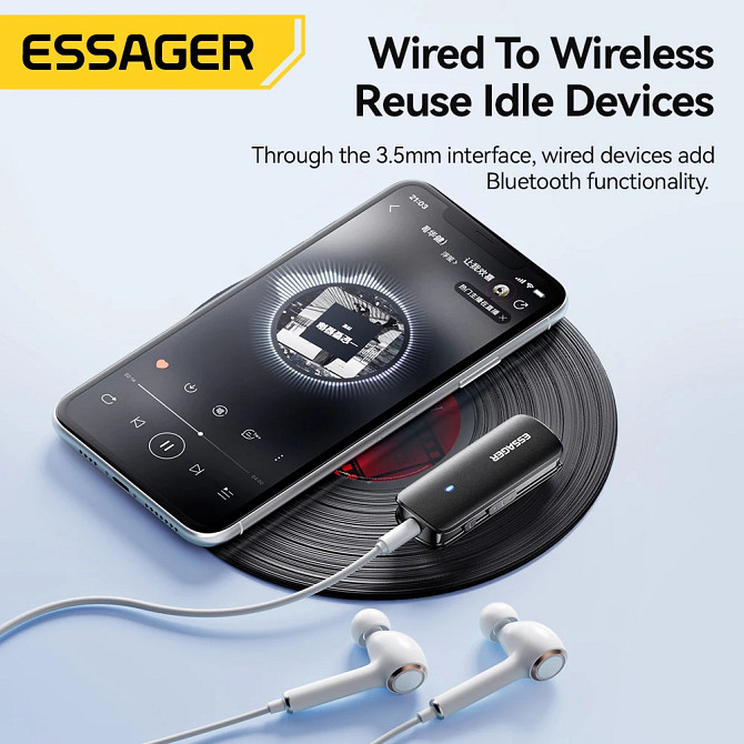 Адаптер для навушників Essager EBT53-DT01-P Bluetooth 5.3 (Чорний) Николаев - изображение 5