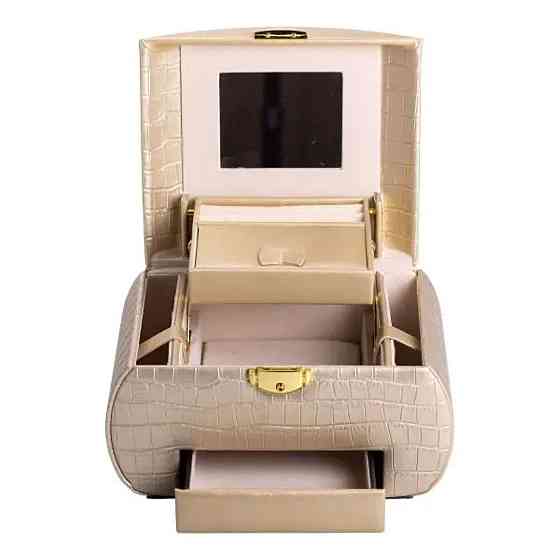 Шкатулка для украшений из эко кожи 3 яруса с замком органайзер для ювелирных изделий HP-5-21GOLD Киев