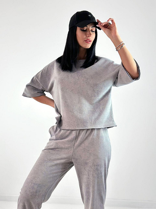 Жіночий костюм з турецької двонитки петля з ефектом tie dye "George"| Норма| Розпродаж моделі Сірий, 42-44 Київ - фото 1