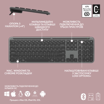 Клавиатура Logitech K950 Bluetooth/Wireless UA Graphite (920-012465) Винница - изображение 10