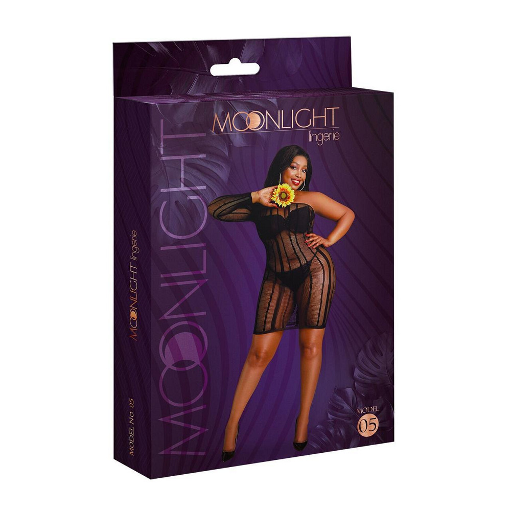 Сукня-бодістокінг Moonlight Plus Model 05 XL-XXXL Black, закрите одне плече та рукав Sex Aura Київ - фото 5