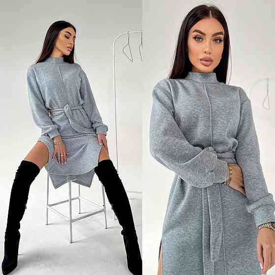 Жіноче стильне тепле плаття з розрізами турецька двостороння ангора люкс Сірий, 42/46 Одеса