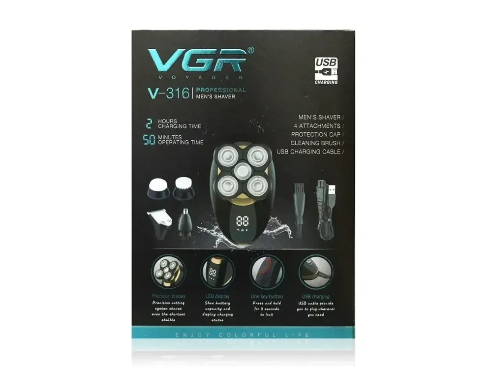 Аккумуляторный триммер для бороды VGR V-316 5в1, насадки, влагозащита IPX5, дисплей Одесса - изображение 13