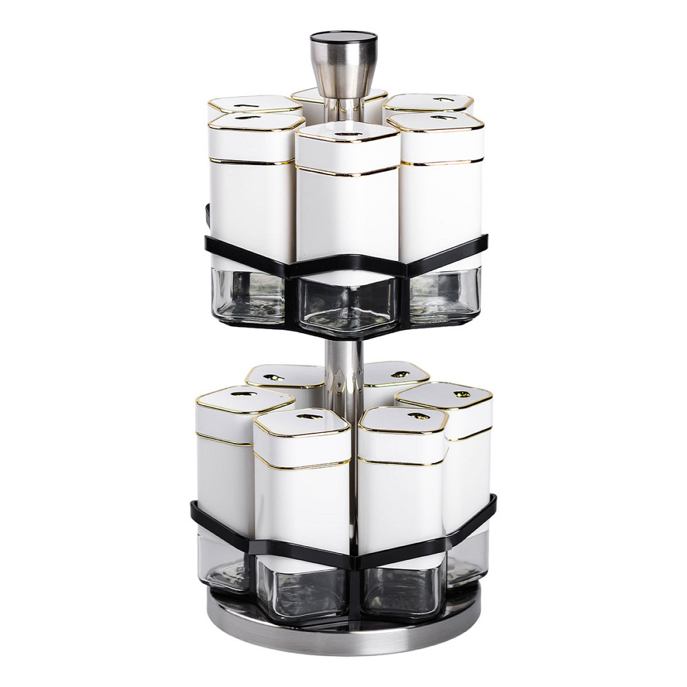 Yiwu Набір для спецій на підставці 12 шт. 120 мл карусель для спецій Білий HP-1315 Киев - изображение 4