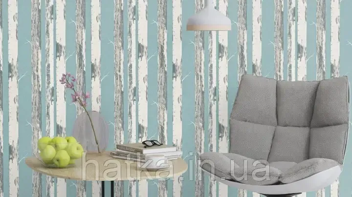 Шпалери вінілові на флізеліні Rasch Clasik 0,53х10 дерева берези сірі білі на сіро-блакитному Київ - фото 2