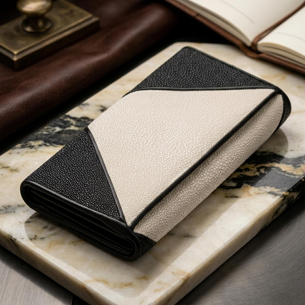 Кошелек женский STINGRAY LEATHER 18103 из натуральной кожи морского ската Черный Киев - изображение 14