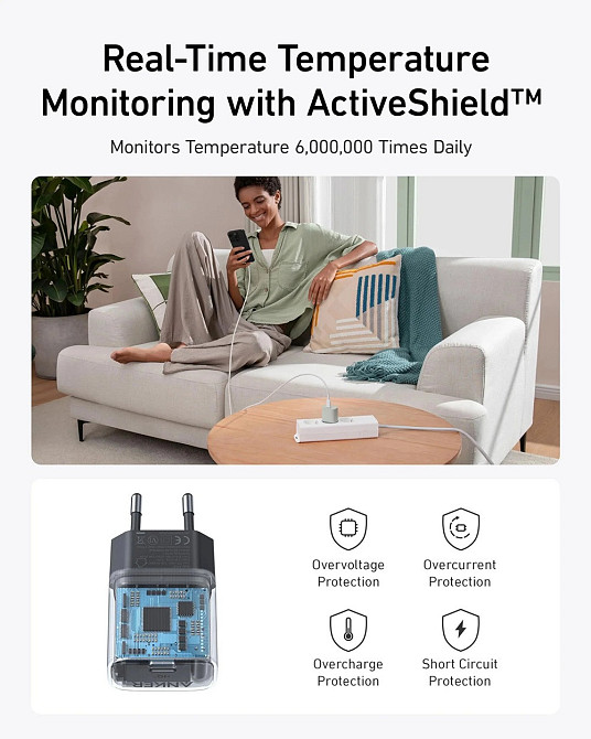 Мережевий зарядний пристрій Anker PowerPort 511 Nano IV - 30W USB-C White (6962736) Київ - фото 4